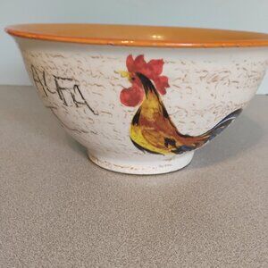 Ceramiche Alfa Round Serving Bowl Rooster and Graffiti Design Kitschy